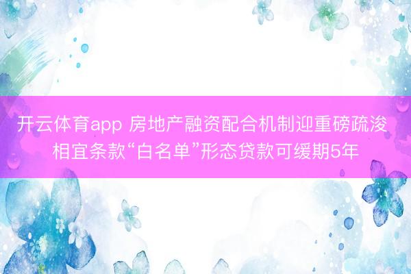 开云体育app 房地产融资配合机制迎重磅疏浚 相宜条款“白名单”形态贷款可缓期5年