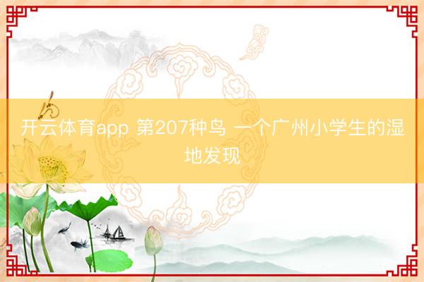 开云体育app 第207种鸟 一个广州小学生的湿地发现