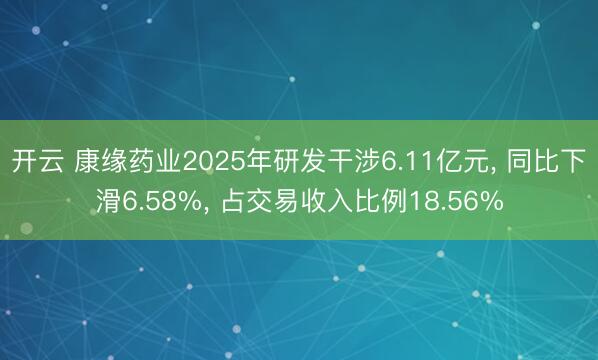 开云 康缘药业2025年研发干涉6.11亿元， 同比下滑6.58%， 占交易收入比例18.56%
