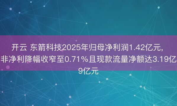 开云 东箭科技2025年归母净利润1.42亿元， 扣非净利降幅收窄至0.71%且现款流量净额达3.19亿元