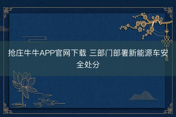 抢庄牛牛APP官网下载 三部门部署新能源车安全处分